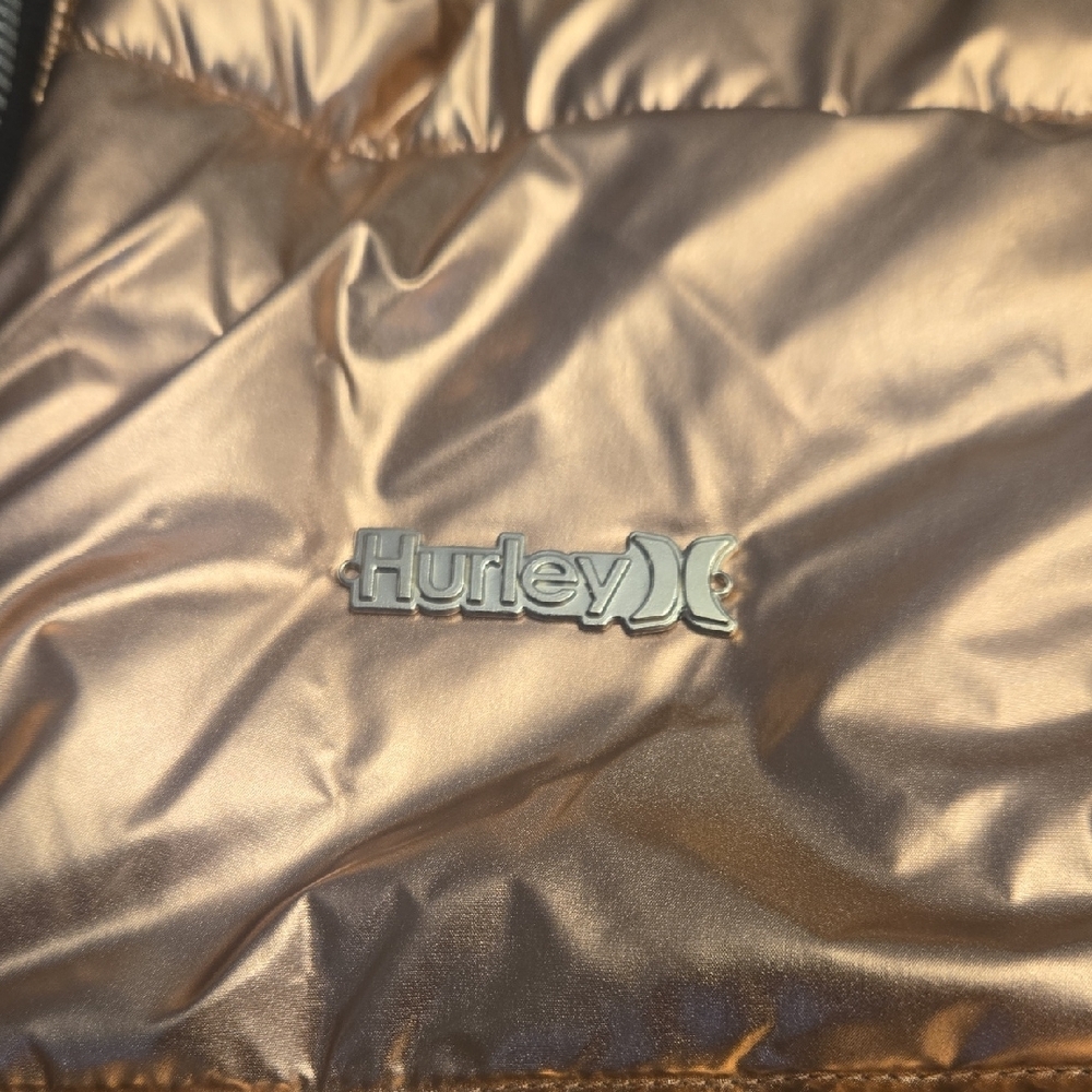 Nwt Girls HURLEY Rose Gold Puffer Jacket with Faux Fur Hood SIZE LARGE - Picture 4 of 5
